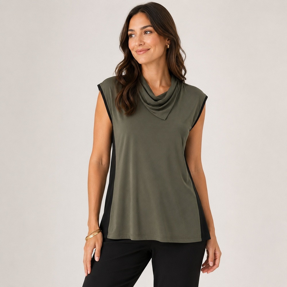 Joseph Ribkoff Olive Green Cowl Neck Sleeveless Tunic Top Women's 8